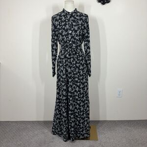 Inherit Dress Womens Small Black Floral Gracelyn Maxi Shirt Button Belted Modest